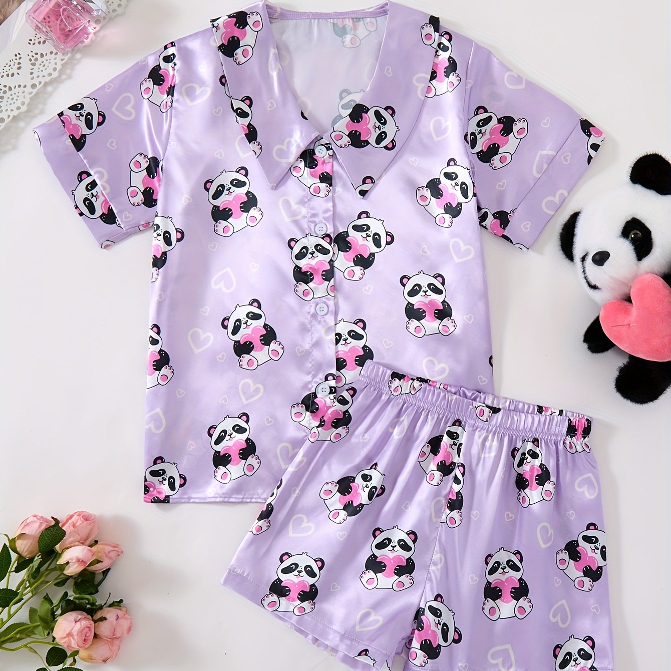 Image of New Summer Girls' Flame-retardant Soft Special-finish Cute Casual Print Short-sleeve Shorts Pajama Set (passes 1615 Flame Retardant Standard)