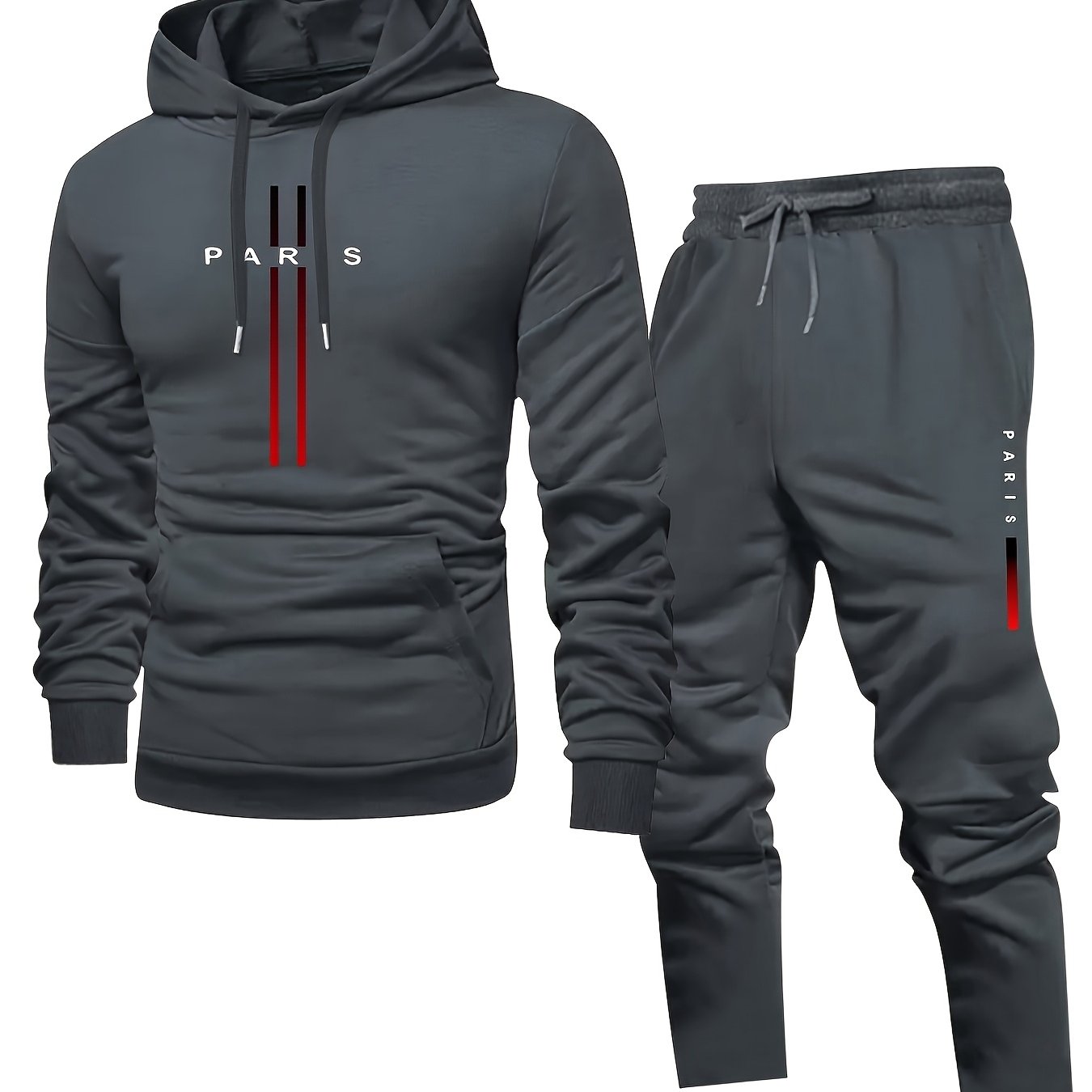 Image of Men's Autumn Hoodie And Long Pants Set Featuring Print Designs, With A Straight-leg Style And Drawstring For Outdoor Casual Sports