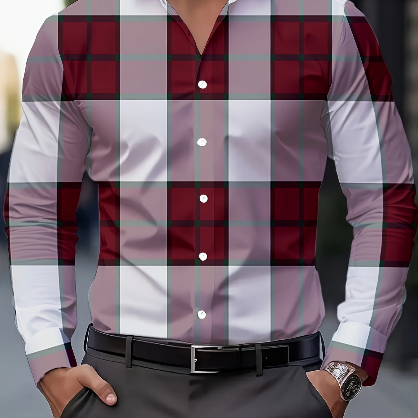 TEMU Élégante pour Homme - Polyester Respirant, Manches Longues avec Col à , Lavable en Machine pour un Port Décontracté & en Automne