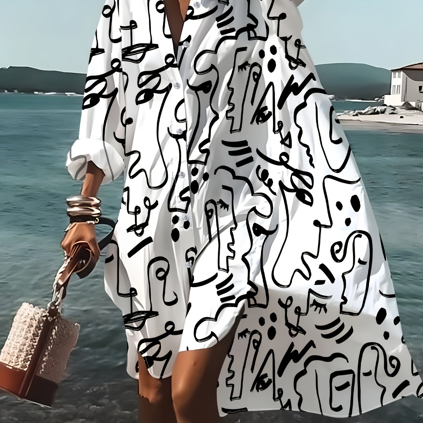 Qc Black Face Painting Pattern Printed Design Long Sleeve Shirt