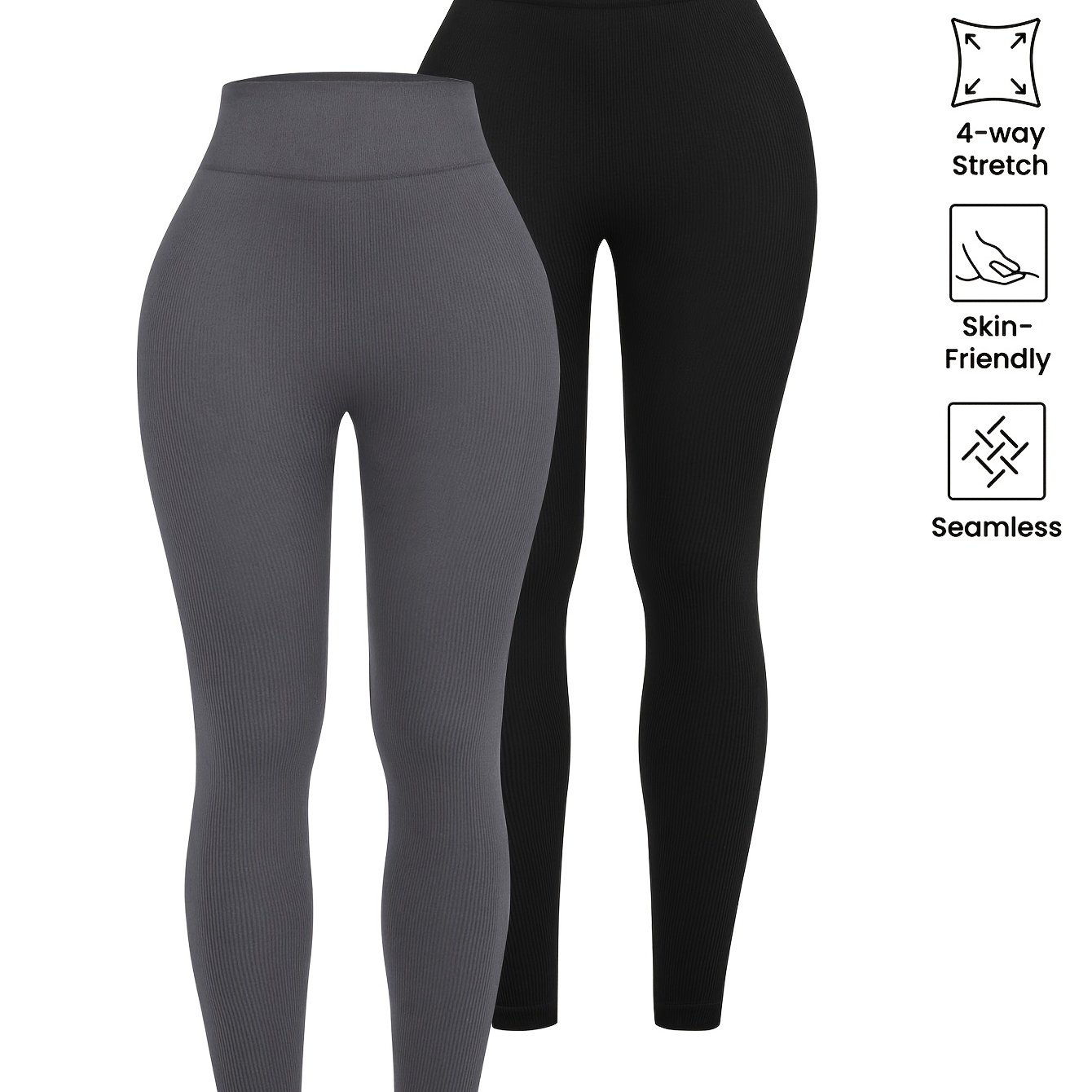 TEMU 2-pack Women's High-waisted Yoga Lifting Pants - Tummy Workout Leggings With Tight , Solid Color - Gym & Casual Wear, Hand Washable (non-) -