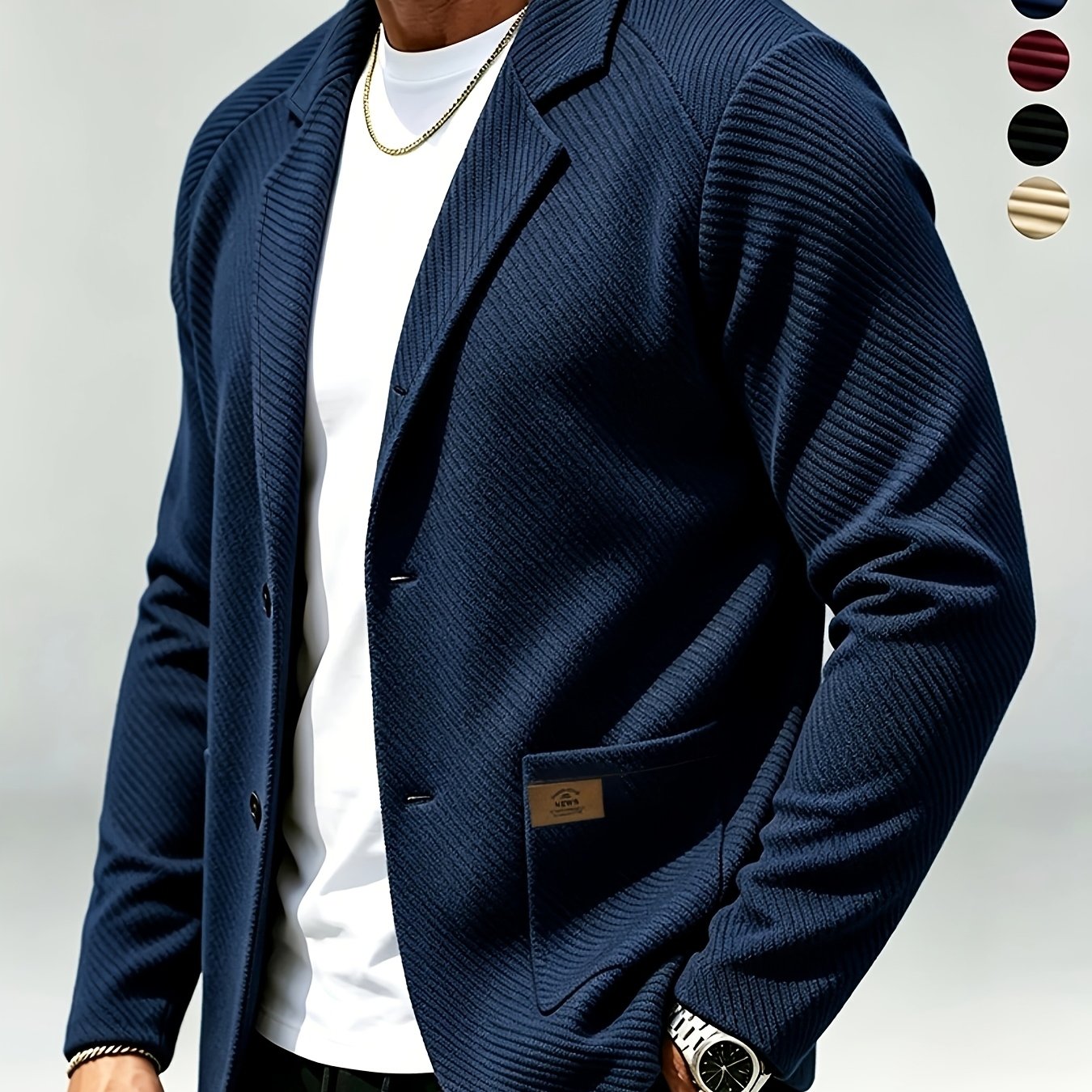 TEMU sportivo casual da OBM, capospalla lavorato a maglia con texture a spina di pesce per /inverno, cardigan con da abito, design monopetto, , per