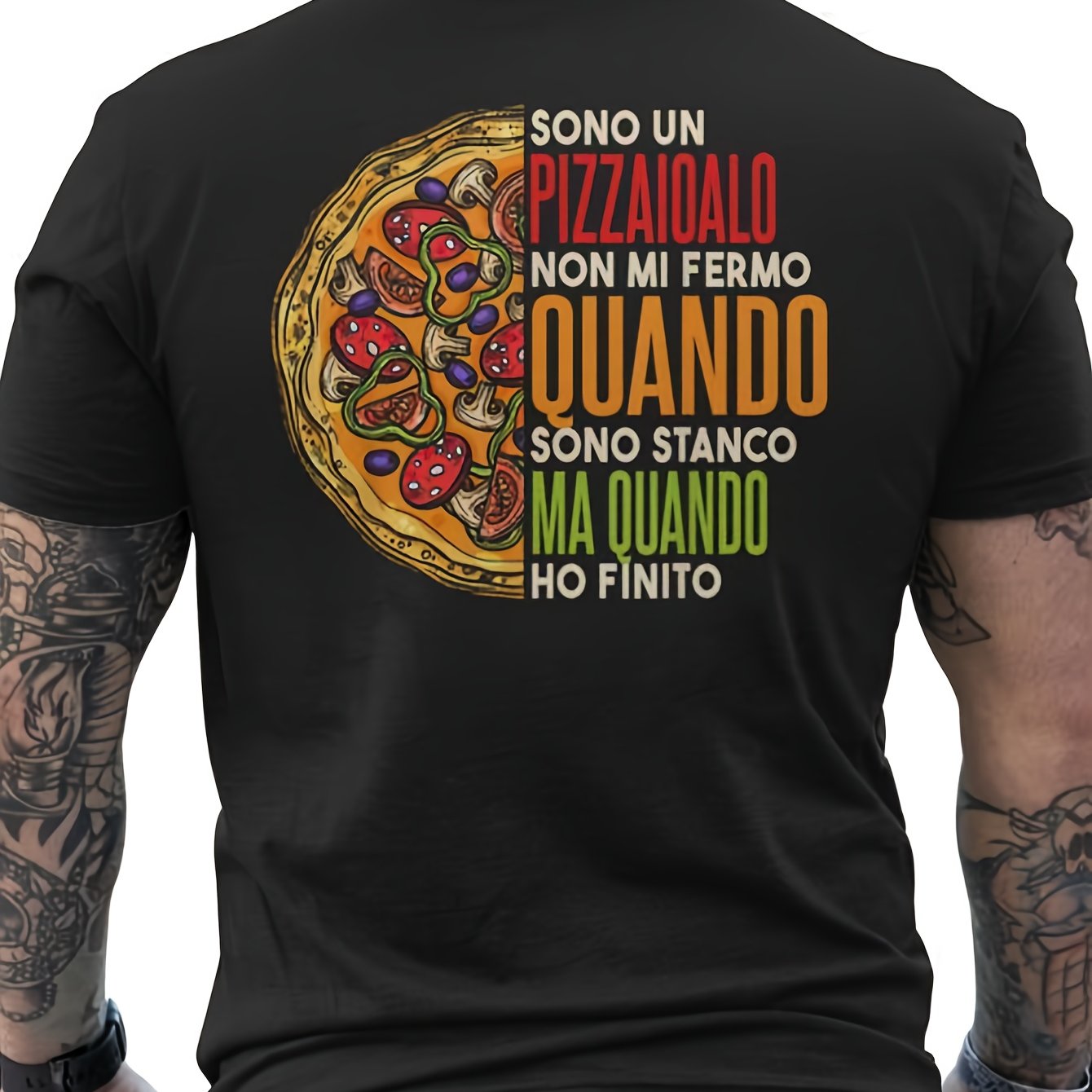 TEMU Men's Funny Italian Pizza Maker T-shirt - Pizzaiolo Pizza With Pizza Slogan Back Print, Casual Round Neck Short Sleeve Tee For Pizza Lovers &