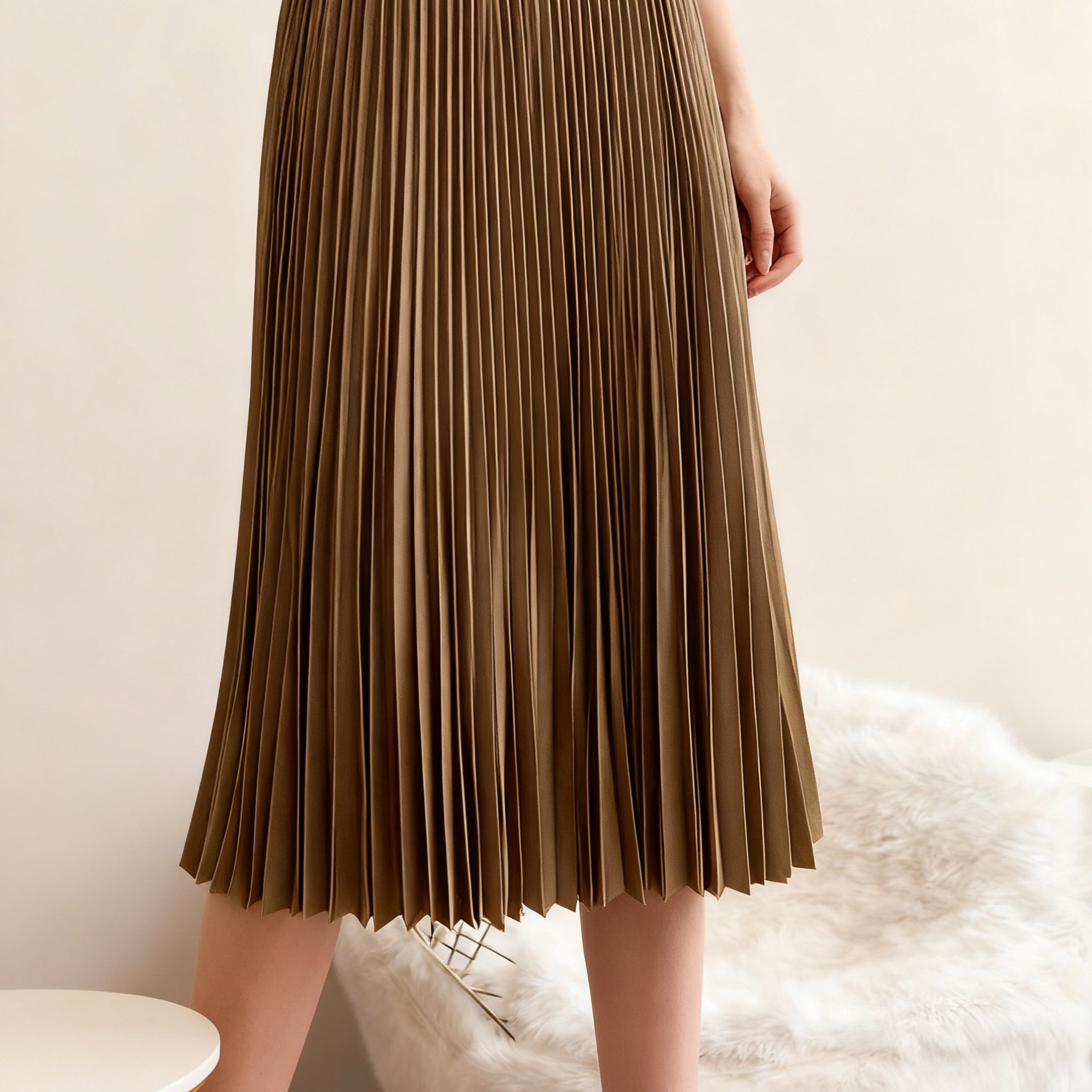TEMU High-waisted Pleated Mid-length Skirt For Women With Stretch. Perfect For Autumn And Winter Outfits. Ideal For Daily Commutes, Shopping, And