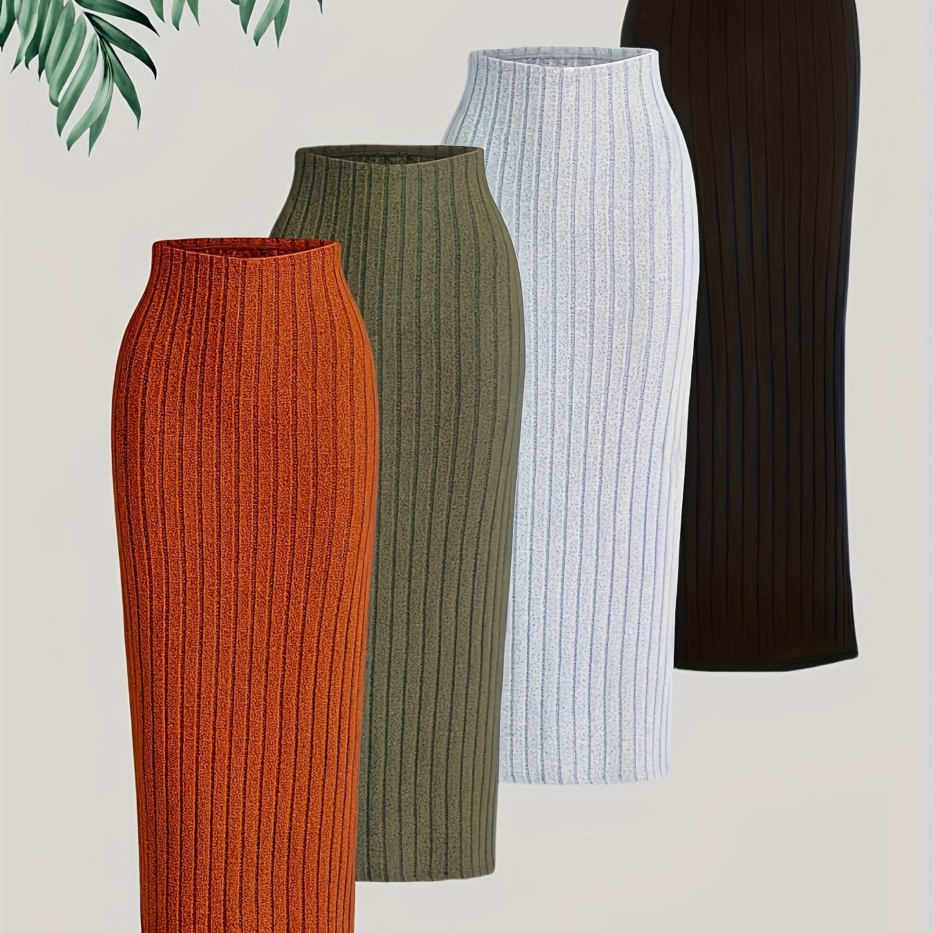 TEMU 4-pack Women's Casual Knit Skirts, Solid Color Polyester Midi Skirts For Spring/summer/fall, Comfortable Stretchy Skirts Set