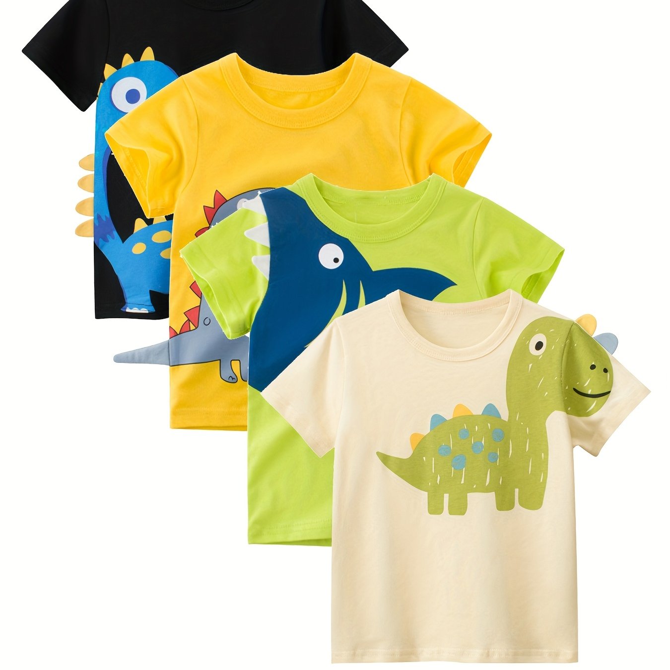 4pcs 3d Dinosaur Graphic Boys T-shirts - Crew Neck Short Sleeve Tops For , Summer Casual Wear, Cute Dinosaur Prints, Clothing | Design | Durable Fabric