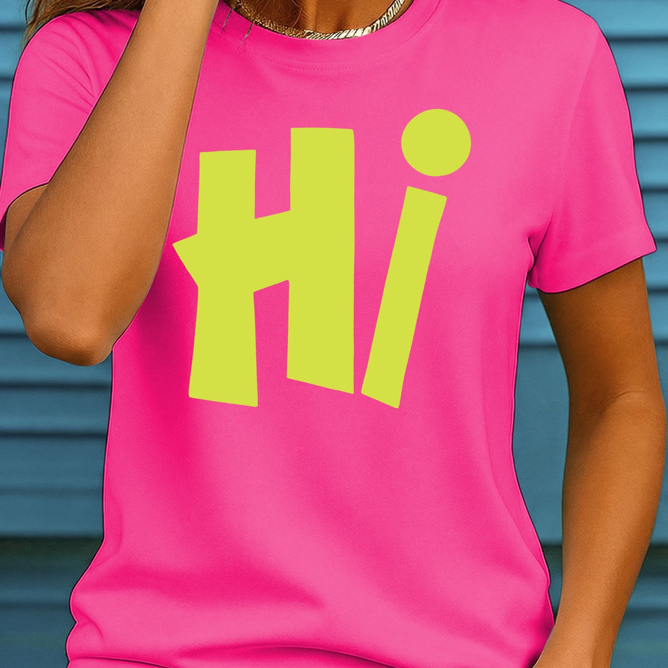 TEMU Women's Plus Size Oversized "hi" Letter T-shirt - Short Sleeve Round Neck Blouse-compatible Top | Non-sheer Machine Washable Summer Suitable For