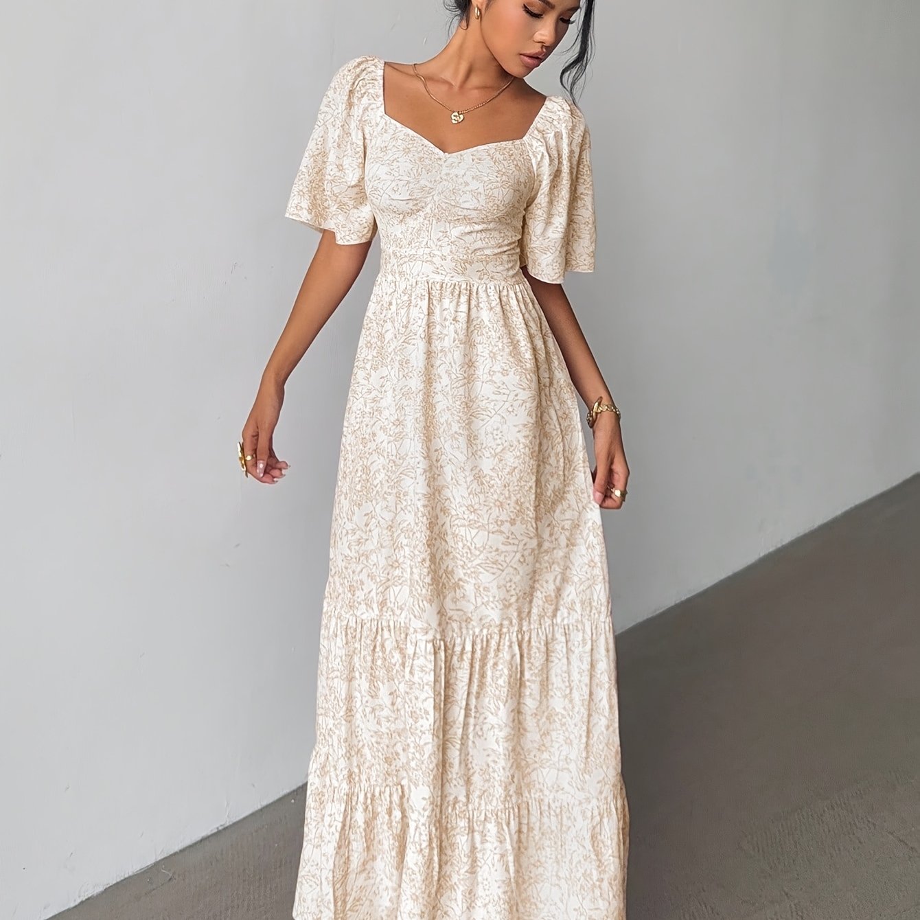 E-shop ASD1 Sommer Kurzarm Urlaub Strand Musikfestival Blumen Maxikleid, Damenkleid, 1 Stück, Elegantes Damenoutfit, Partykleid für Damen, Silvester,