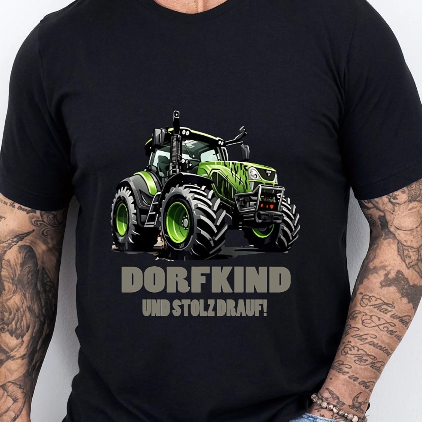 TEMU Men's Stylish T-shirt Featuring Tractor And Large Tire Prints - A Casual Loose-fit Design With A Round Neck, Wear, Outdoor Activities, And