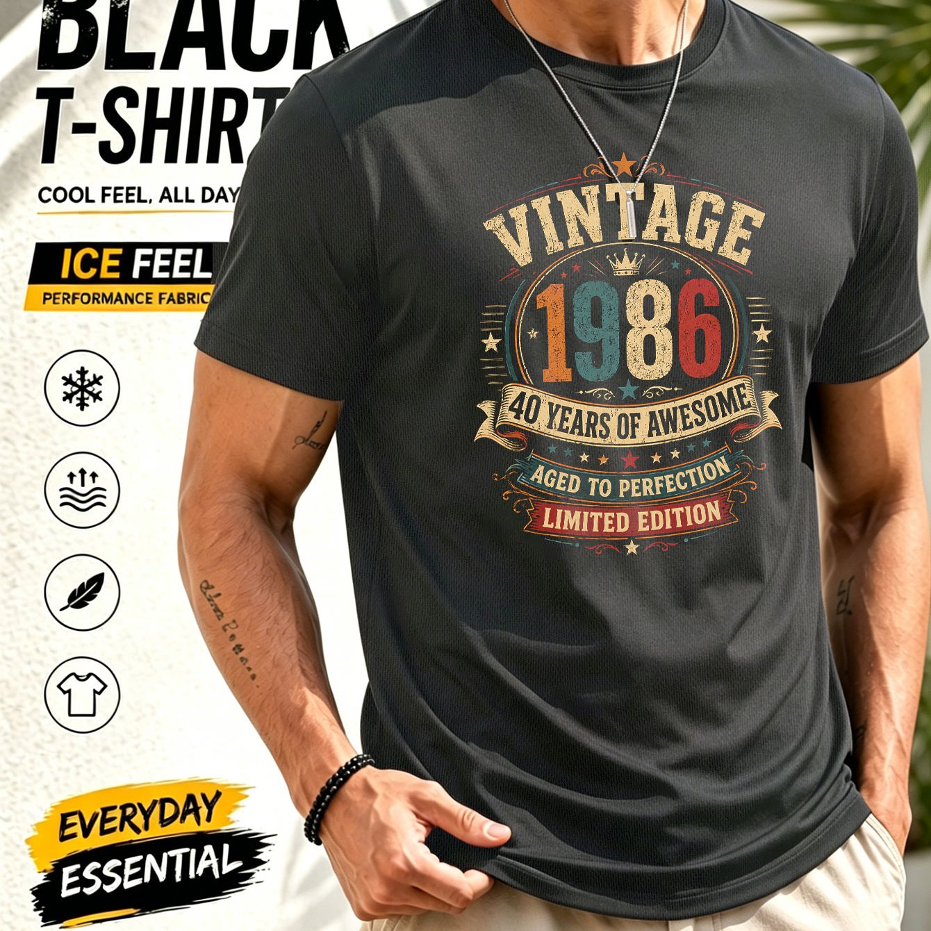 TEMU 40th Birthday 1986 Retro Edition Mesh Quick-dry T-shirt Men's Short Sleeve Of Same Age