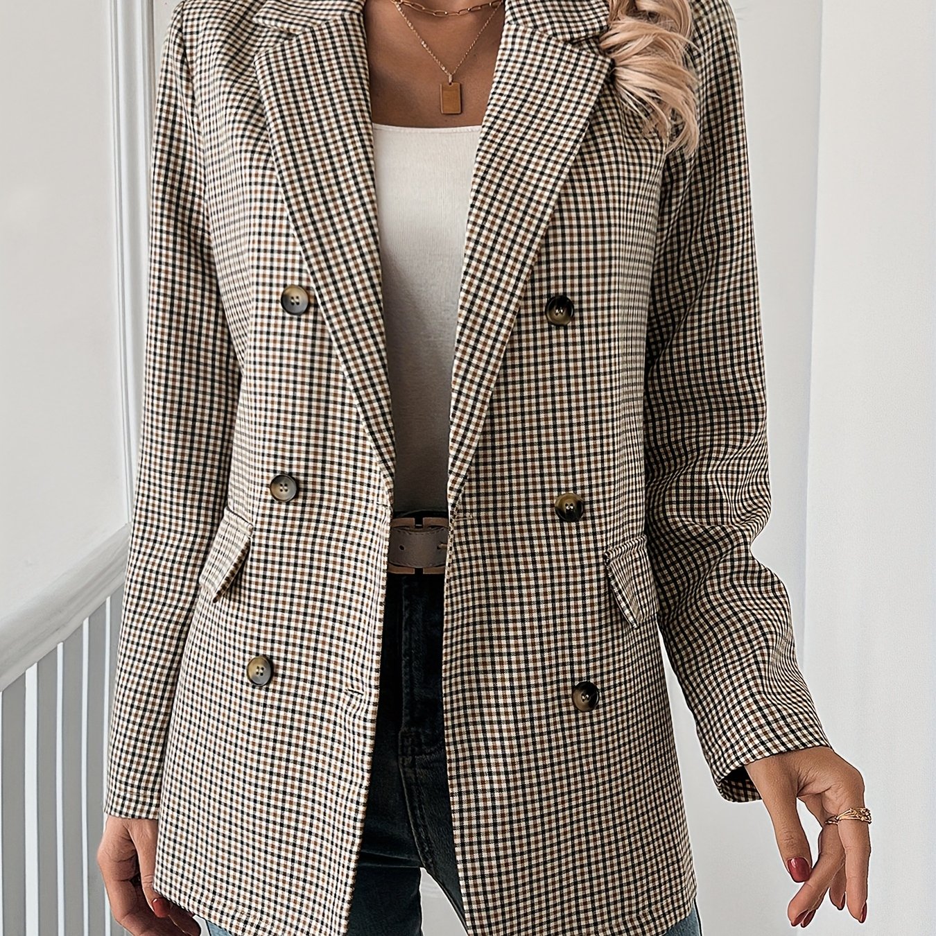 TEMU Women's Clothing, 1pc Double-breasted Lapel Long Sleeve Button-up Fashionable Elegant Blazer Ns702