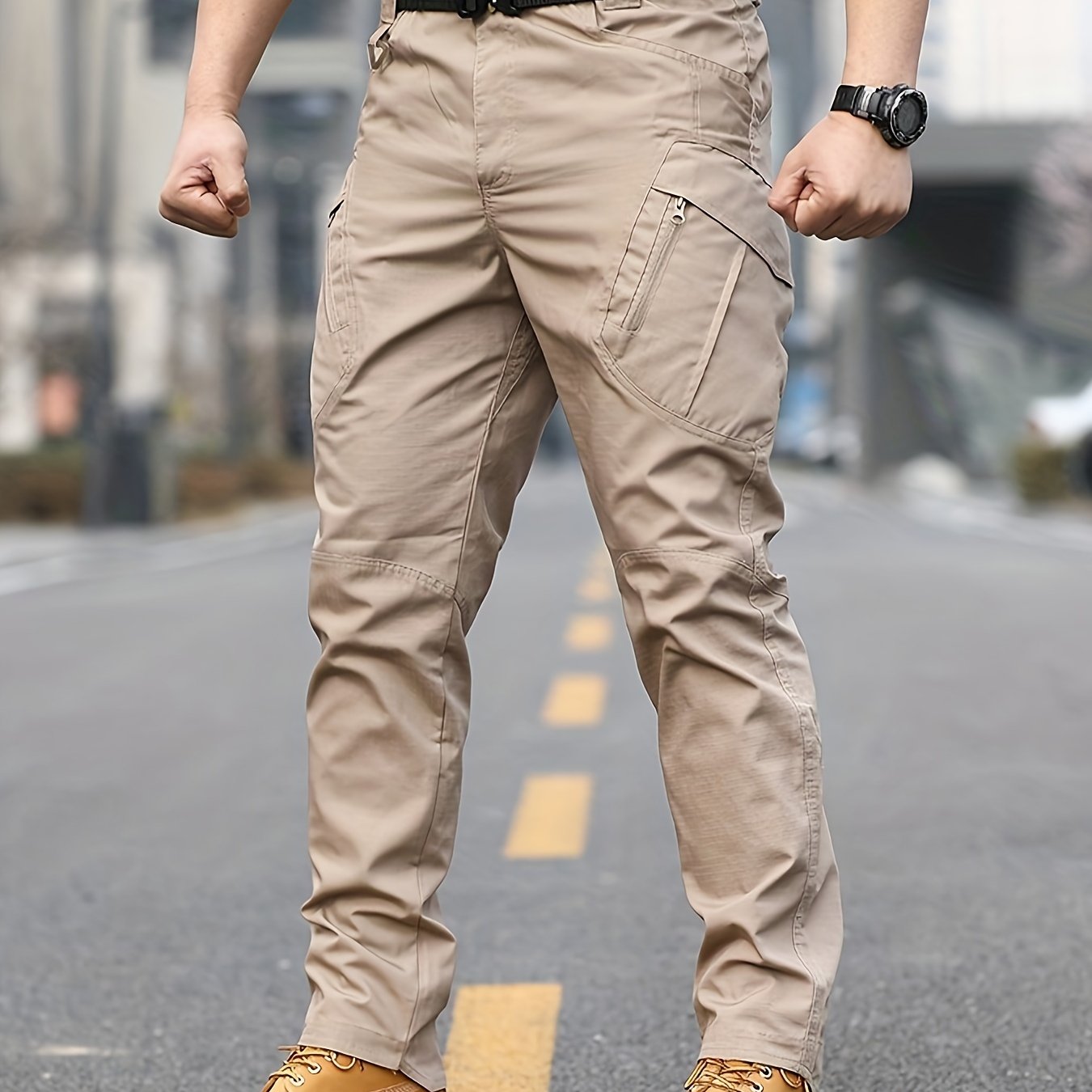 TEMU メンズ カル カーゴパンツ | パンツ、耐久性のある素材、多機能ポケット、無地デザイン、ウエスト調整可能、洗濯機対応 | 、アウトドア、カジュアルウェアに最適なレギュラーフィット