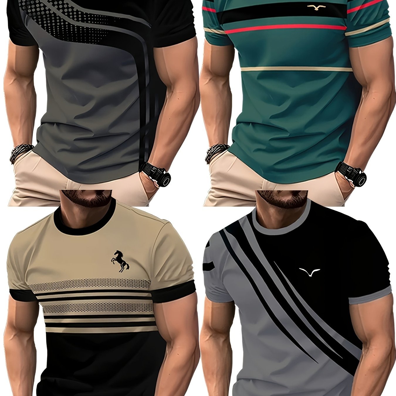 TEMU (4pcs Set) 3d Printed Short-sleeve Men's Casual Fashion T-shirts, Breathable And Quick-drying Tops, Round-neck T-shirts For Outdoor Use, 4pcss,