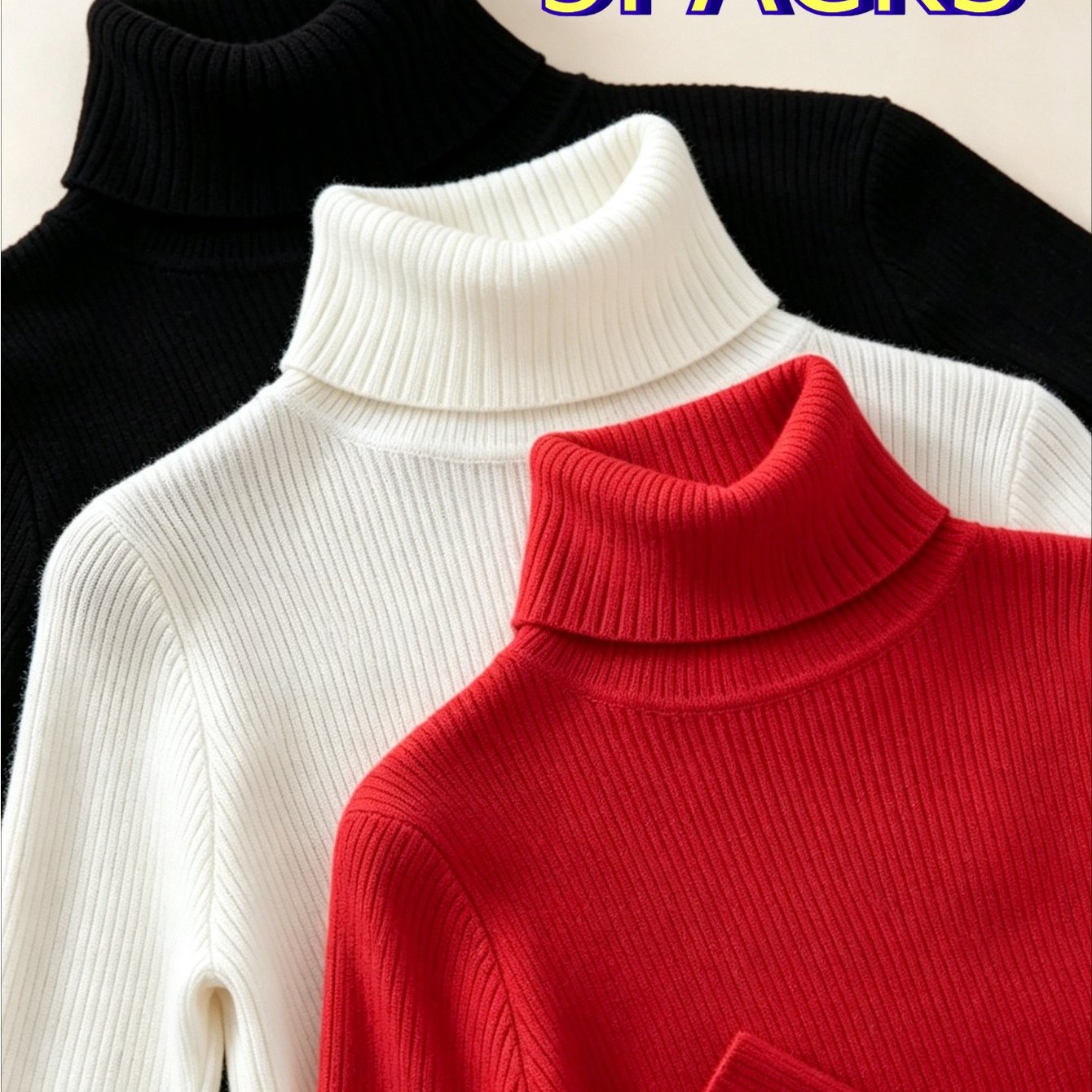 TEMU 3pcs Women's Fall Winter Turtleneck Ribbed Base Tops Slim Vertical Stripe Long Sleeve Sweaters Solid Versatile Inner Blouses Multiple Colors For