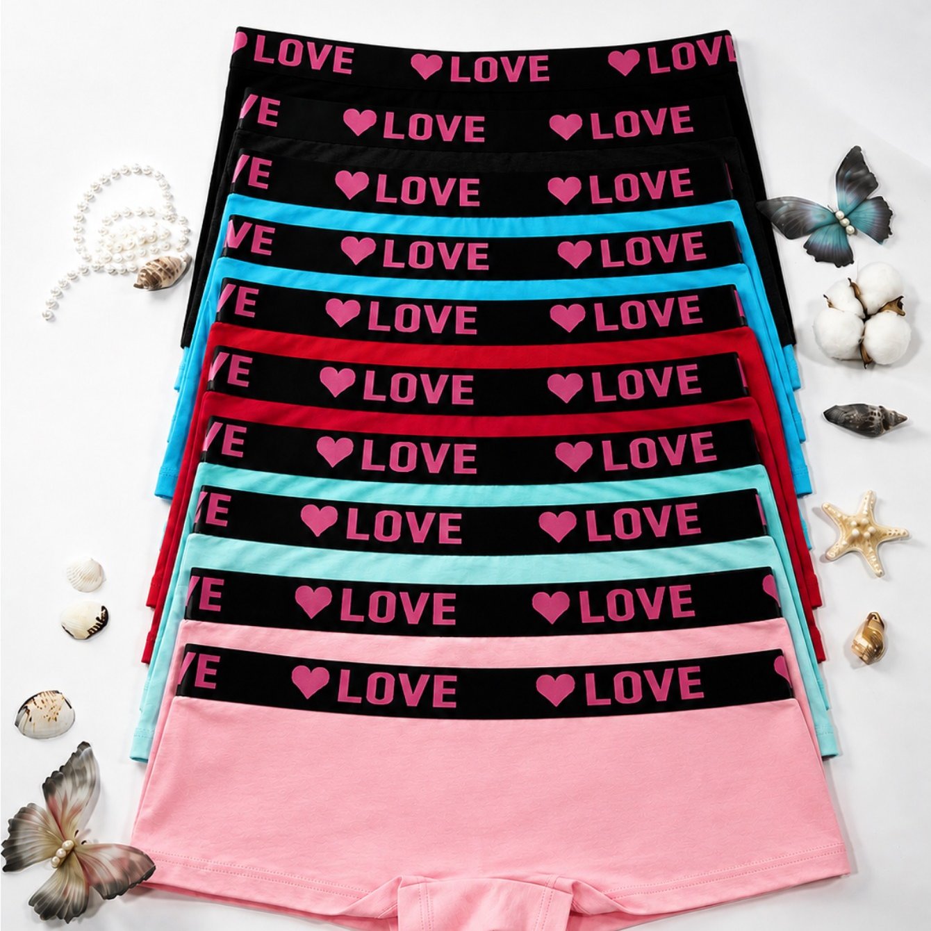 TEMU 10pcs Women's Boxer Briefs Loose Fit Underwear With Elastic Waistband - Multicolor Non-sheer Briefs Suitable For Casual Attire, Soft Comfortable