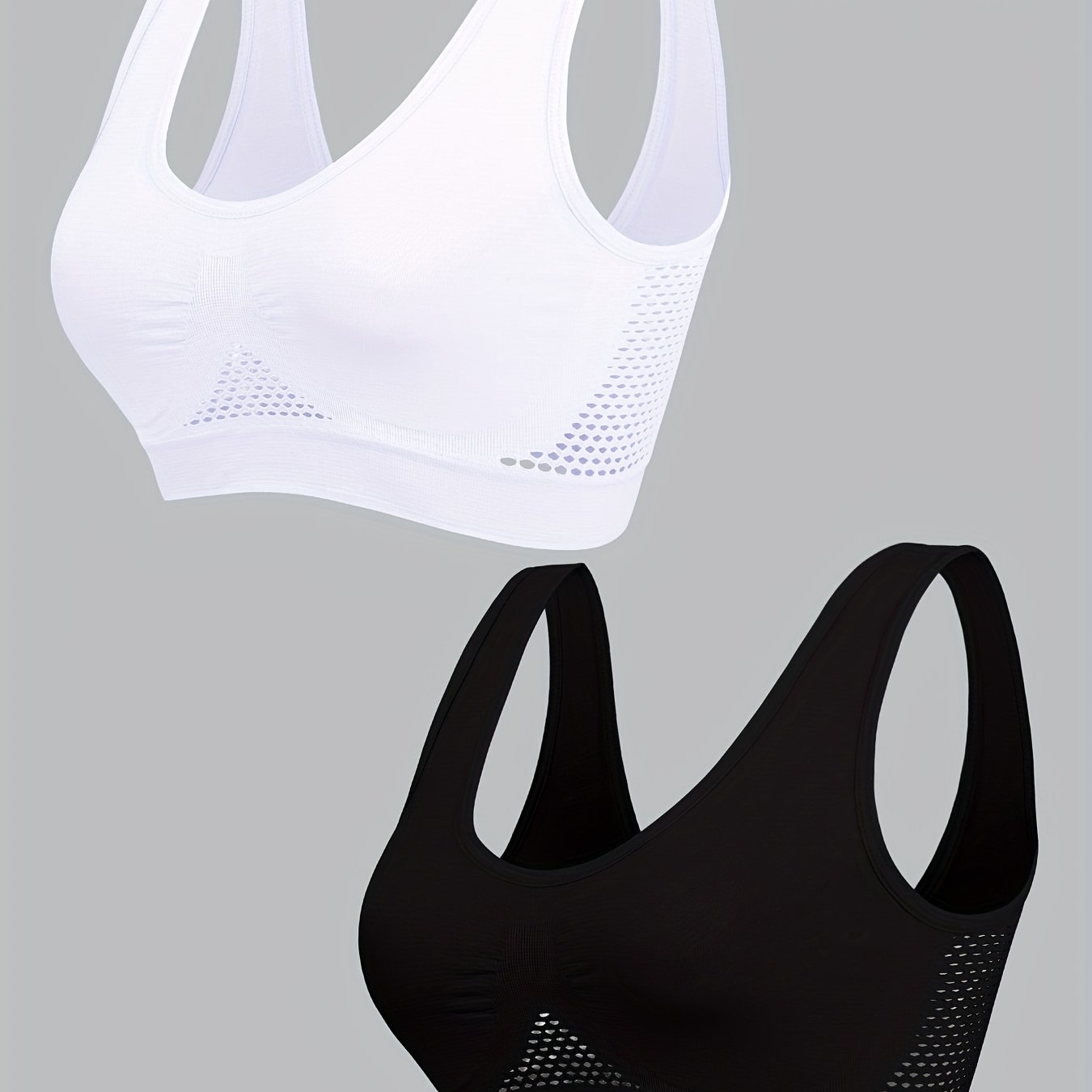 Image of 2pcs ’s High- Sports Bras - Breathable Mesh & Perforated Design, High Elasticity No Padding, High For Yoga Running Gym, &, Gym Essentials, Sleek Activewear, Flexible Material, Workout Top, Women