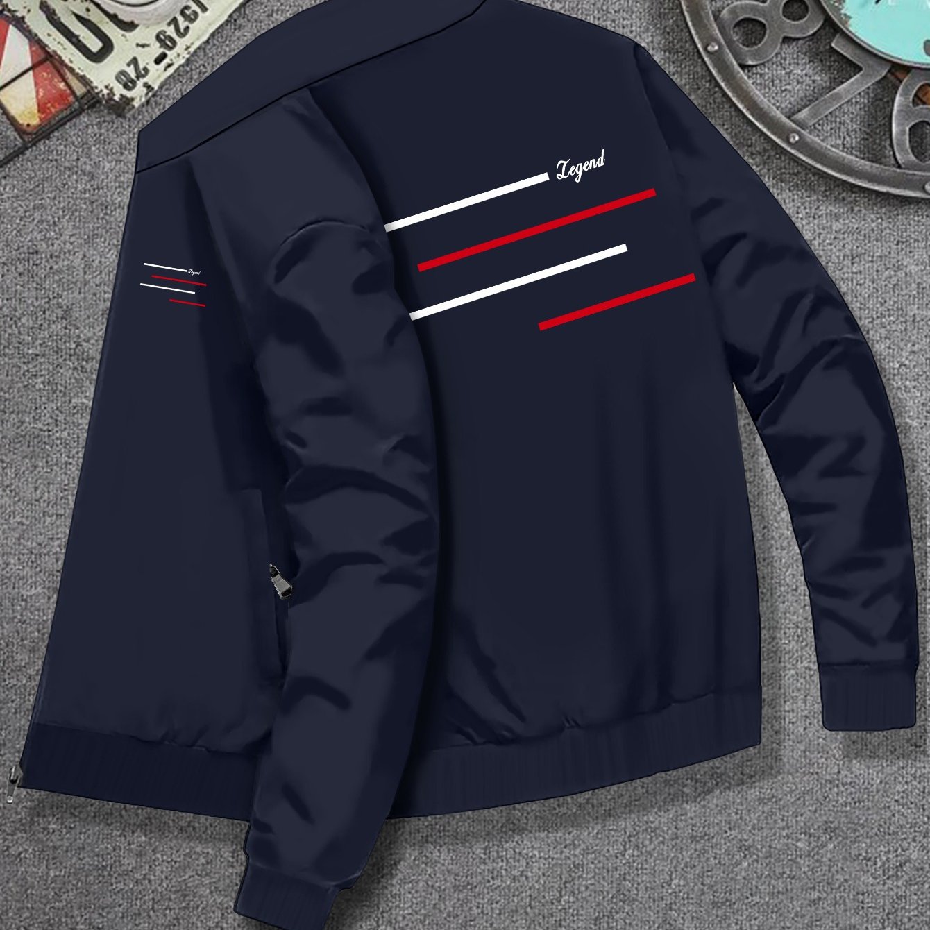 TEMU Plus Size Men's Preppy Style Jacket With Pockets And Zipper Design, Plus Size