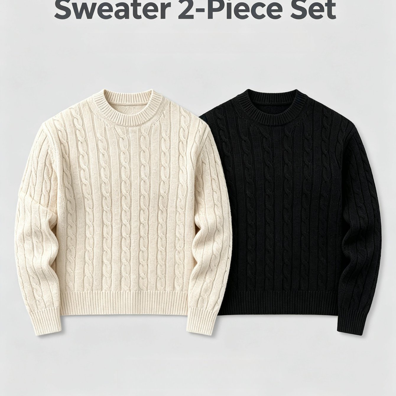 TEMU Herren 2-teiliges Strickpullover mit Rundhalsausschnitt, Langarm-Pullover, Business Casual