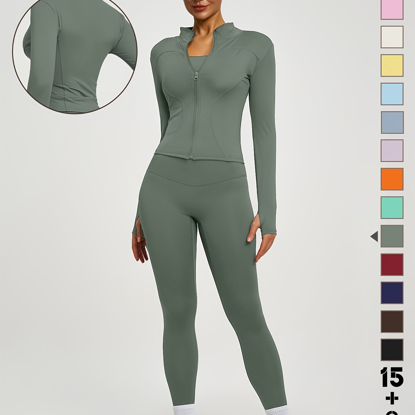 TEMU Ensemble de vêtements de sport de yoga pour femmes 2 pièces - Veste et pantalon de yoga élégants et révélant la silhouette, adaptés à