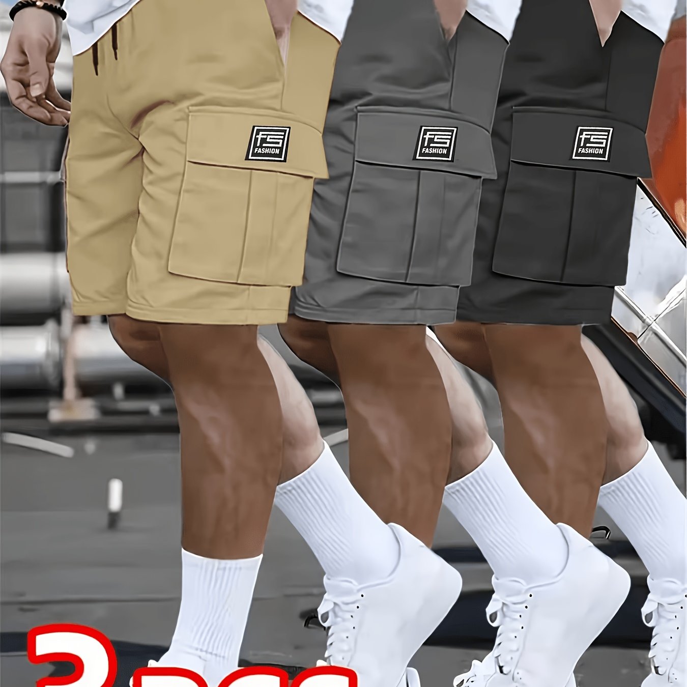 TEMU 3pcs Youth Cargo Shorts With Multi-pocket & Drawstring Waist - Loose-fit Outdoor Shorts Suitable For Streetwear,, Camping, Machine Washable