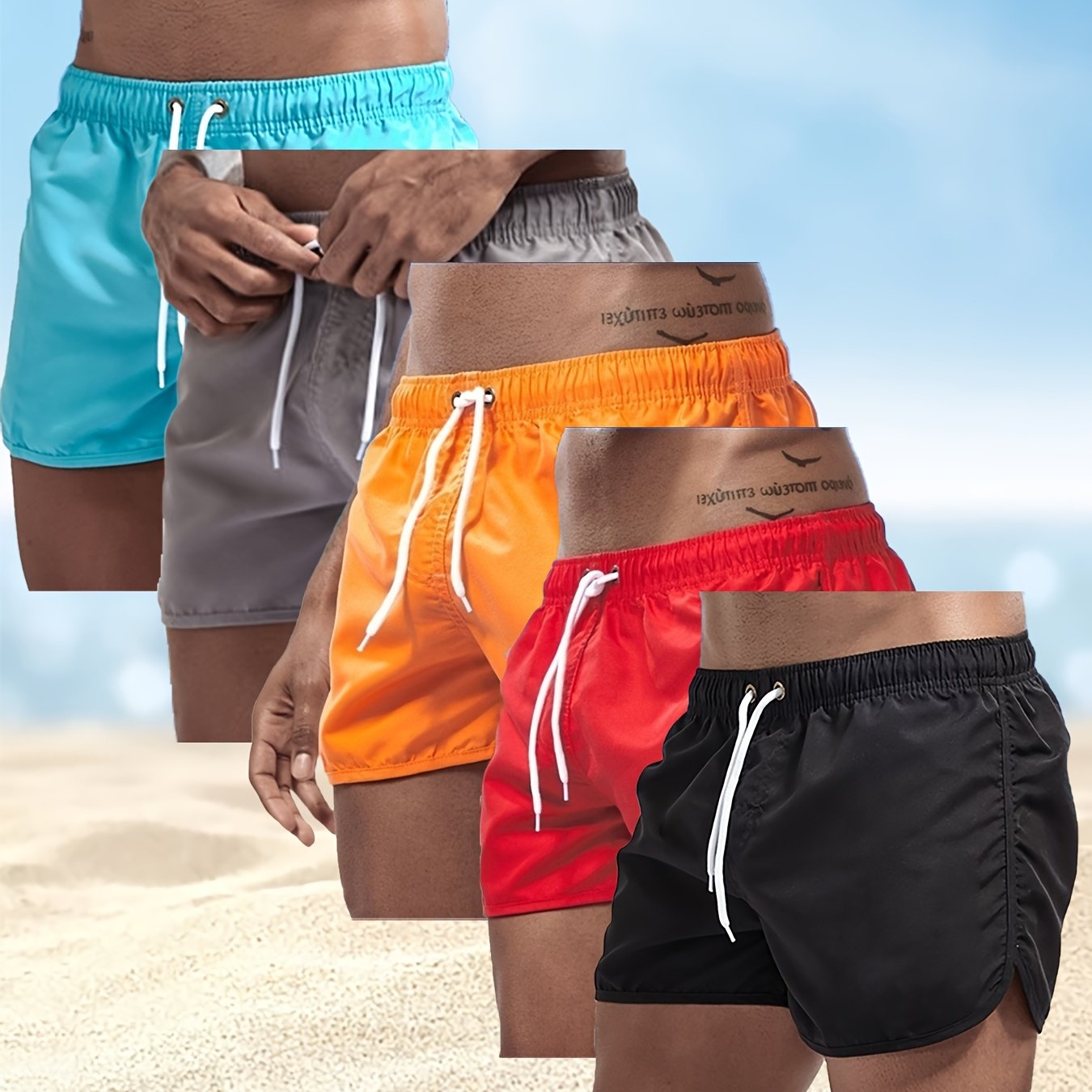 Men's Quick-Dry Board Shorts with Pockets & Drawstring
