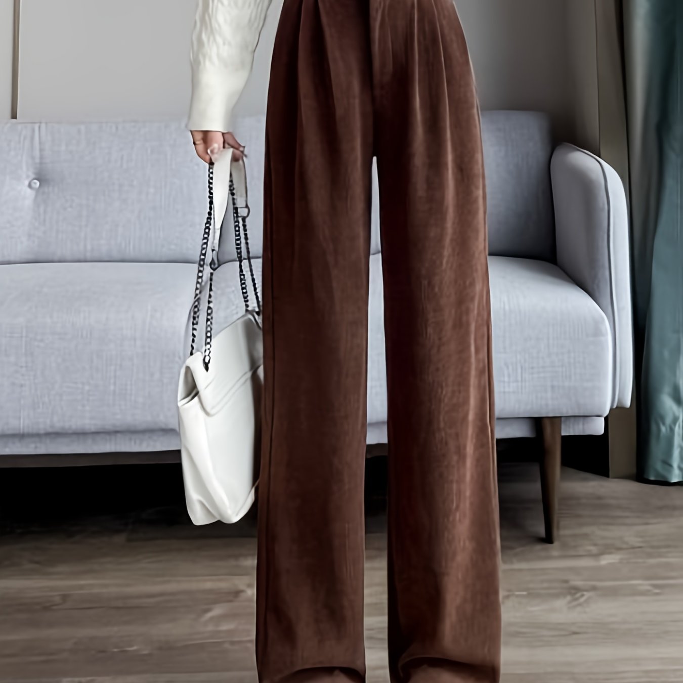 TEMU Spring Summer New Unlined 2026 Corduroy Trousers Narrow Suit Pants Popular Trend Women's Long Trousers Wide Leg Pants Loose Fit Wide Leg Style