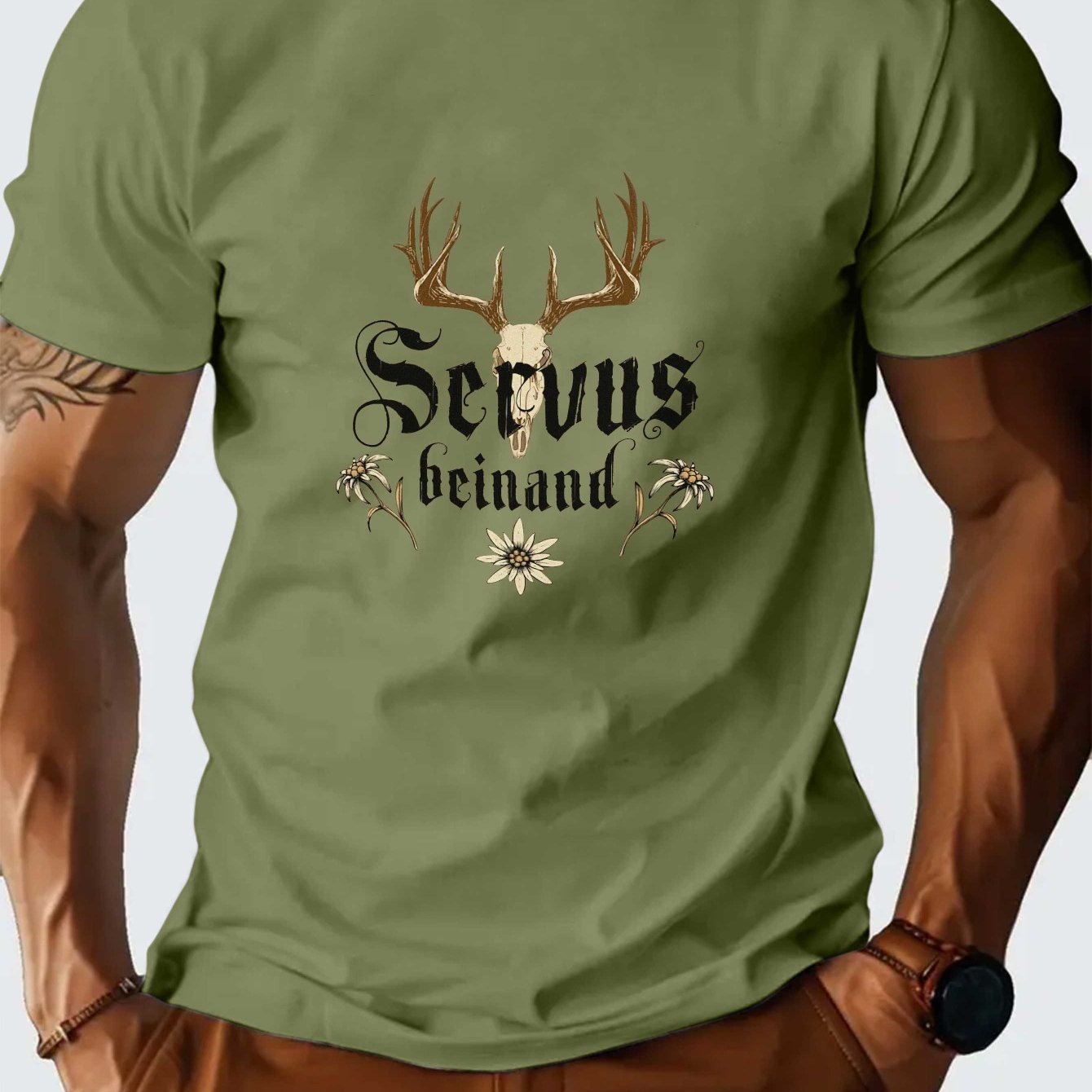 E-shop Slogan Servus Beinand Frühling Sommer Herren Kurzarm-Shirt mit Druck, Casual-Stil, Bequem Atmungsaktiv, Feuchtigkeitstransportierendes
