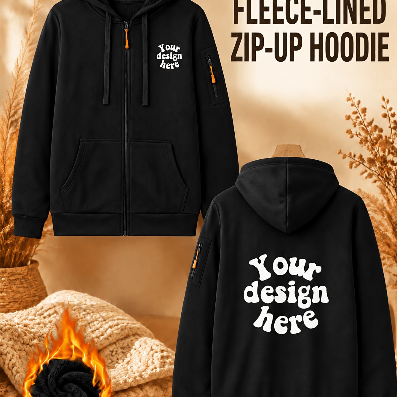 TEMU Felpa con cappuccio e zip intera da /inverno in pile ispessito con logo personalizzato, felpa a maniche lunghe casual con tasche, stampa fai da