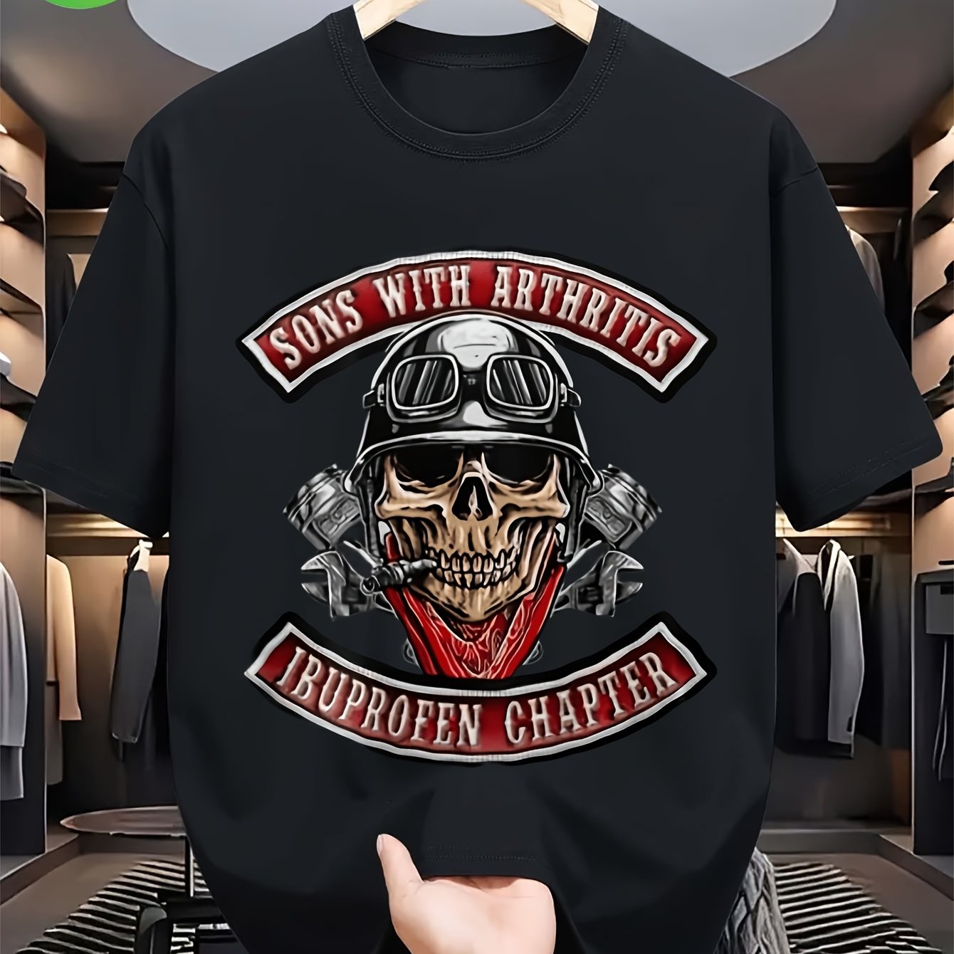 Humorous Arthritis Awareness T-shirt For Men - Features A Biker Skull With Goggles And An Theme, Designed For Motorcycle With A Slogan Supporting With Arthritis This Black, Plus Size