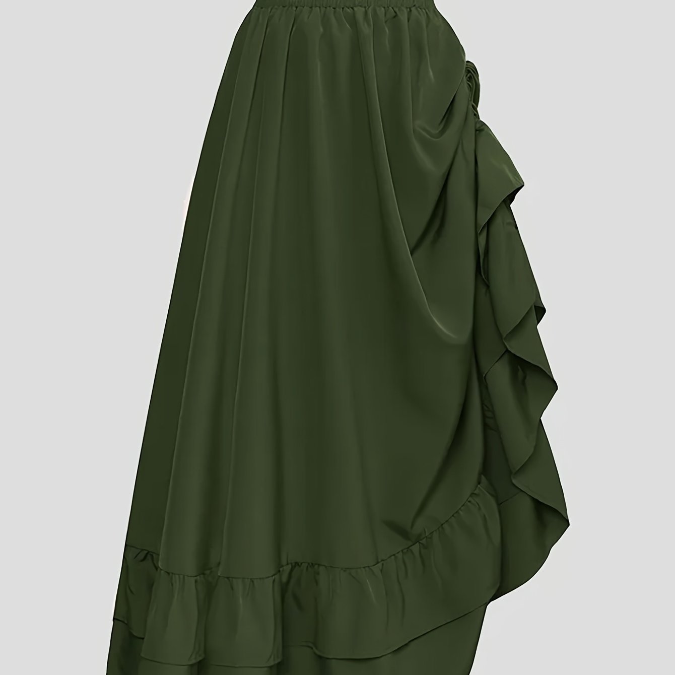 Elegant Solid Color Drawstring Side Skirt For Women - High Waist, Non-stretch Polyester, Machine Washable