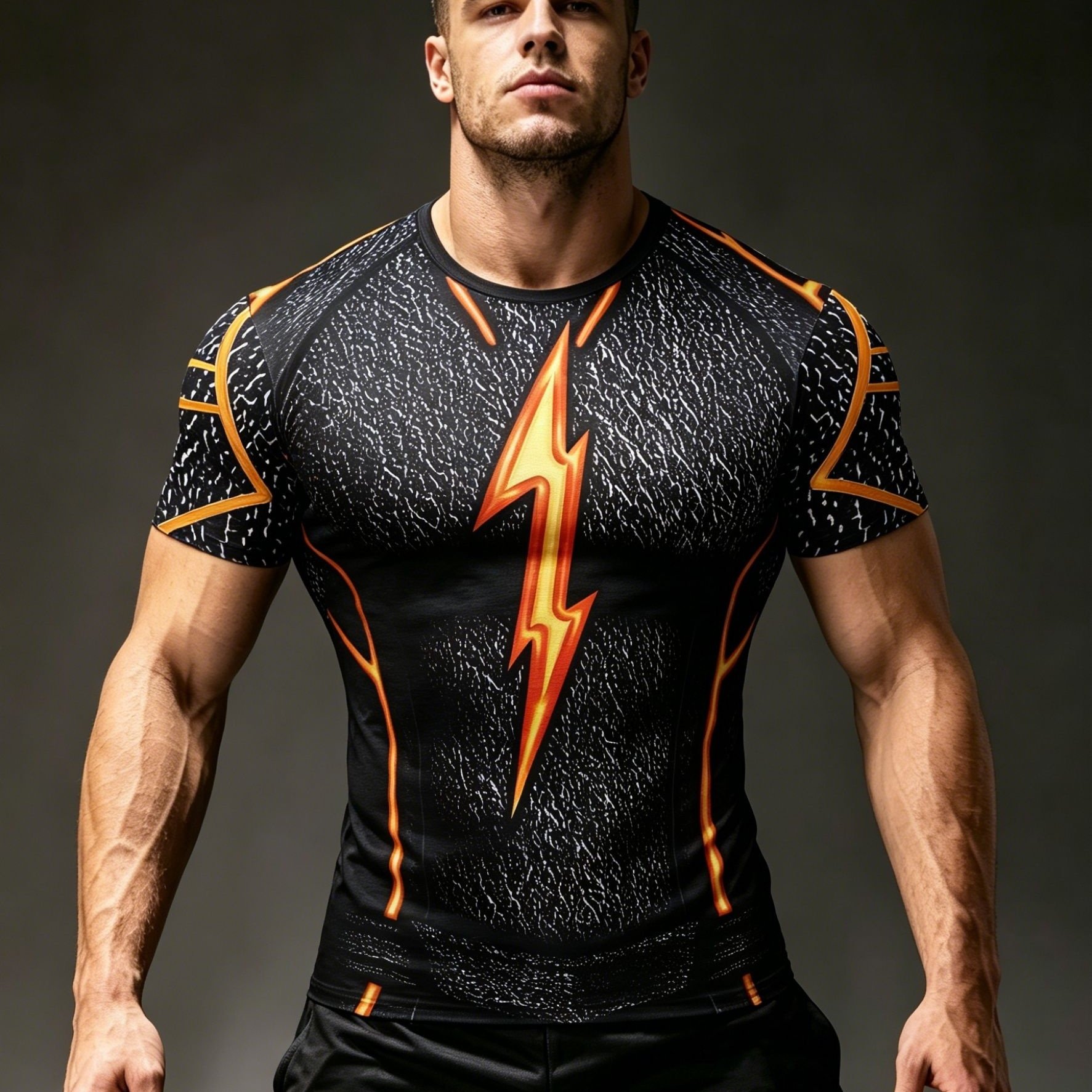 TEMU T-shirt de Compression Homme Imprimé 3D - 100% Polyester Haute Élasticité Séchage Rapide Rashguard avec Impression Graphique Intégrale, Col Rond