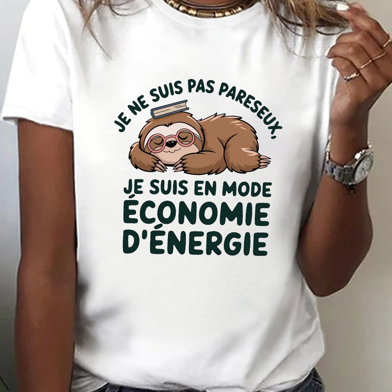 TEMU T-shirt imprimé " ", haut décontracté à manches courtes et col rond pour l'été et , vêtements pour femmes