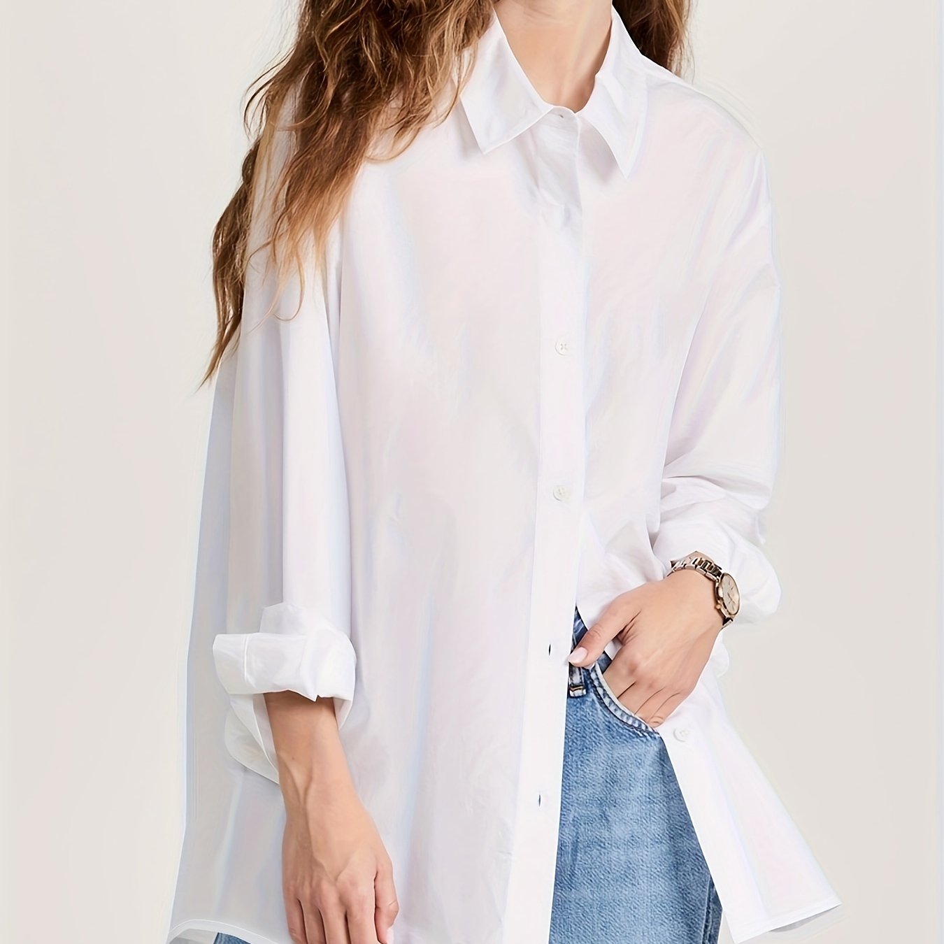 solid simple work office shirt elegant button front long sleeve shirt womens clothing