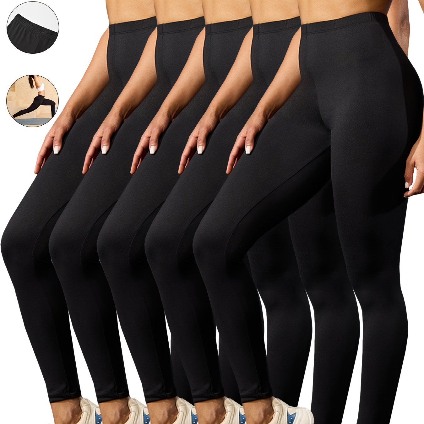 Image of 5-pack Super Soft Sports Leggings For Women, Non-see Through Workout Running Yoga Athletic Leggings