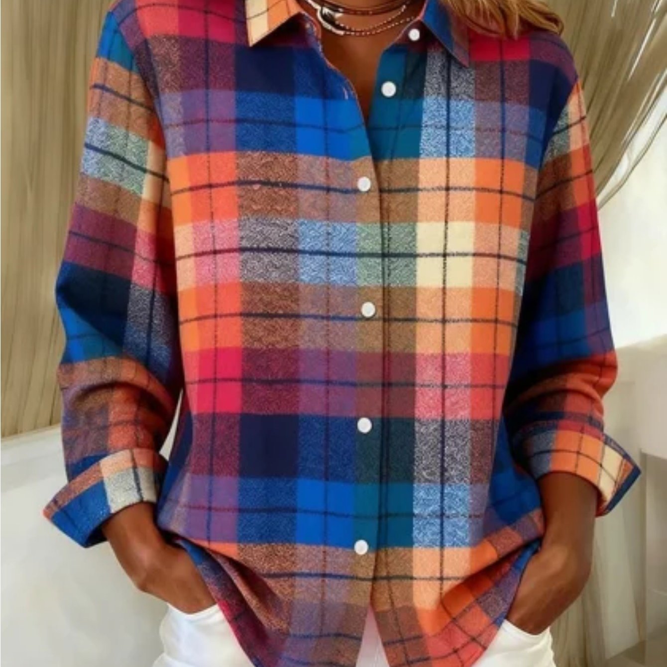 Women's Elegant Casual Long-sleeved Shirt Retro Plaid Print Lapel And Button Design Regular Fit Suitable For Machine Washable Suitable For Wear Weddings And Parties Stylish And Versatile For Women