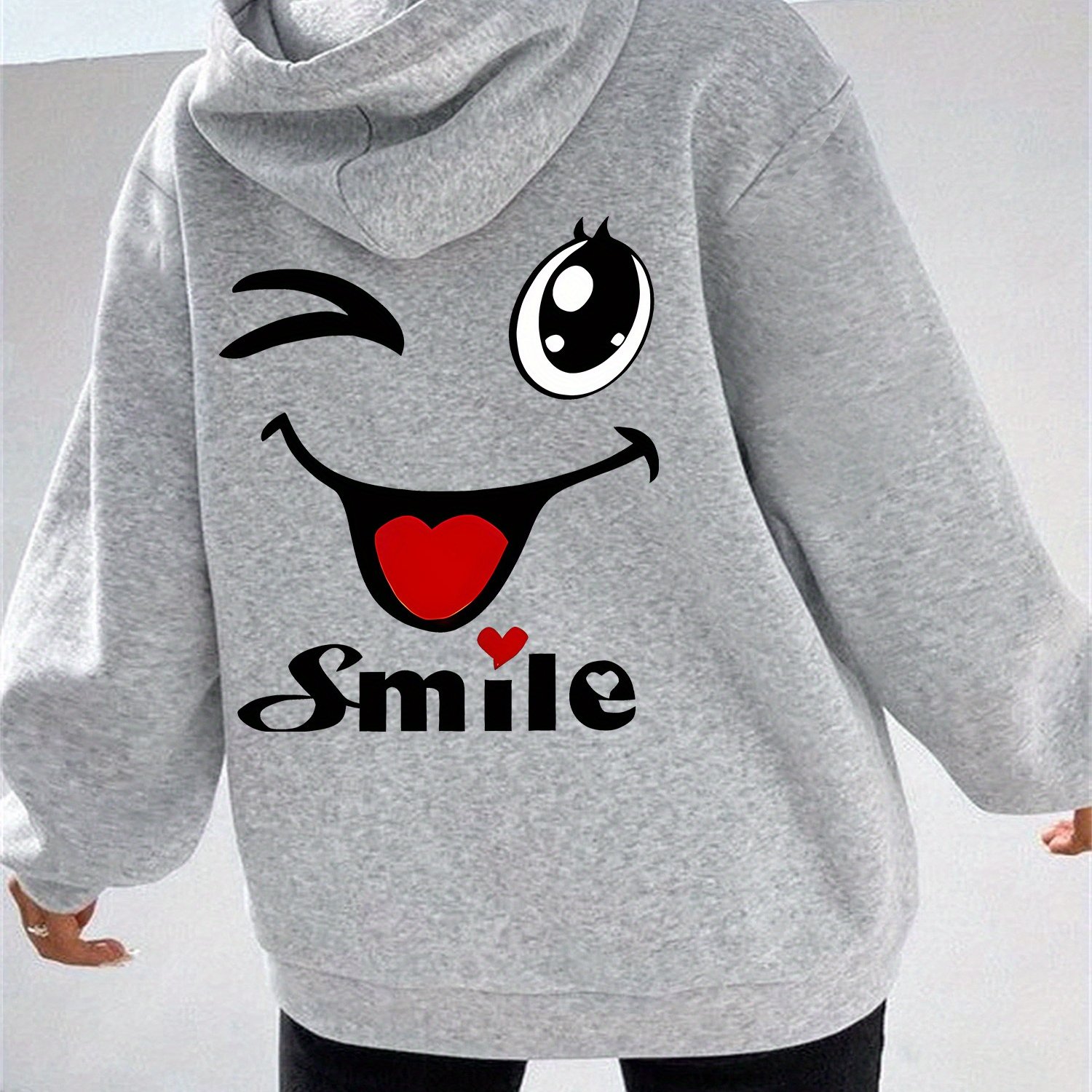 TEMU Women's Trendy Minimalist Letter Geometric Pattern, Casual Sports Zip-up Jacket For Women, Stylish Women's Printed Hoodie With Kangaroo Pocket
