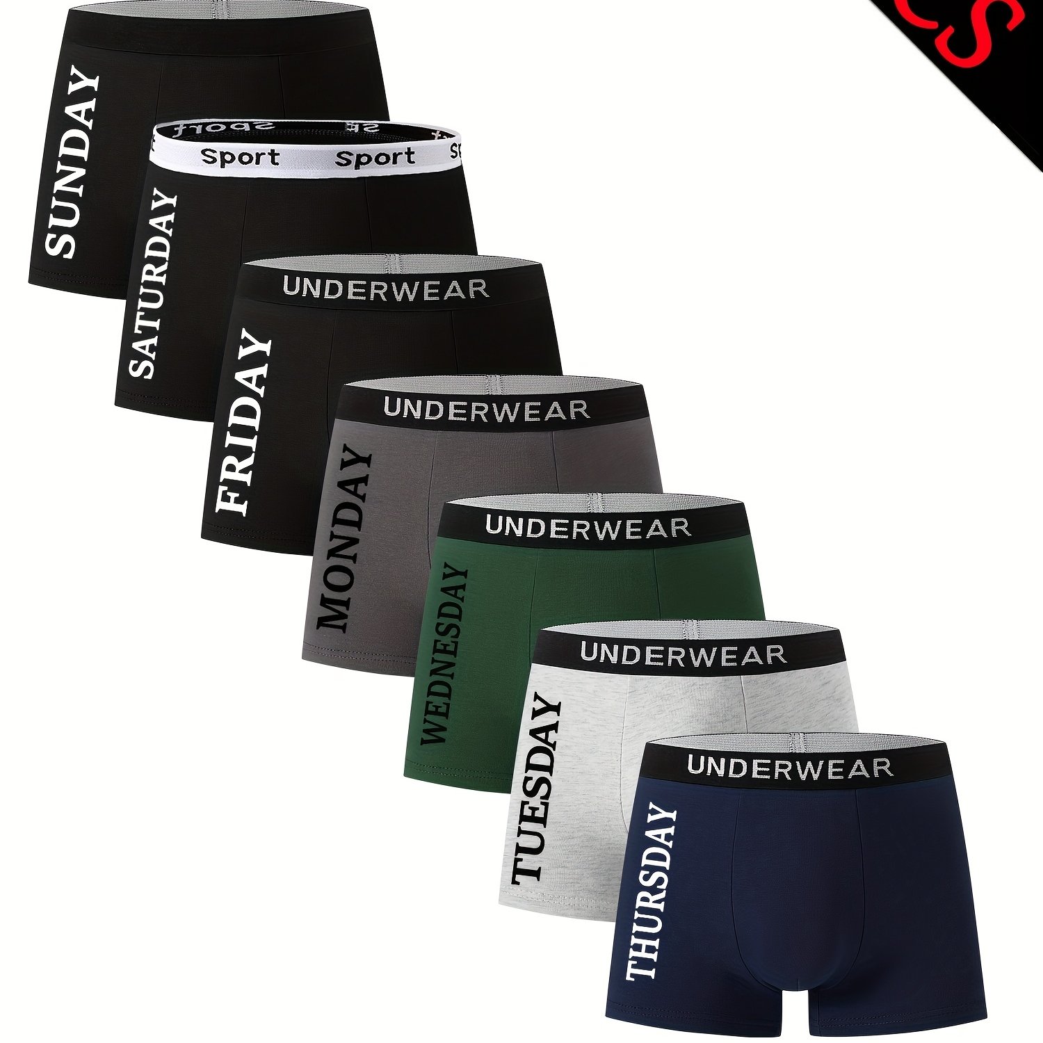 Image of 7pcs Boys' Underwear Set, Weekly Washable Solid Color Letter Print Sports Boxer Briefs For Kids Aged 8-13
