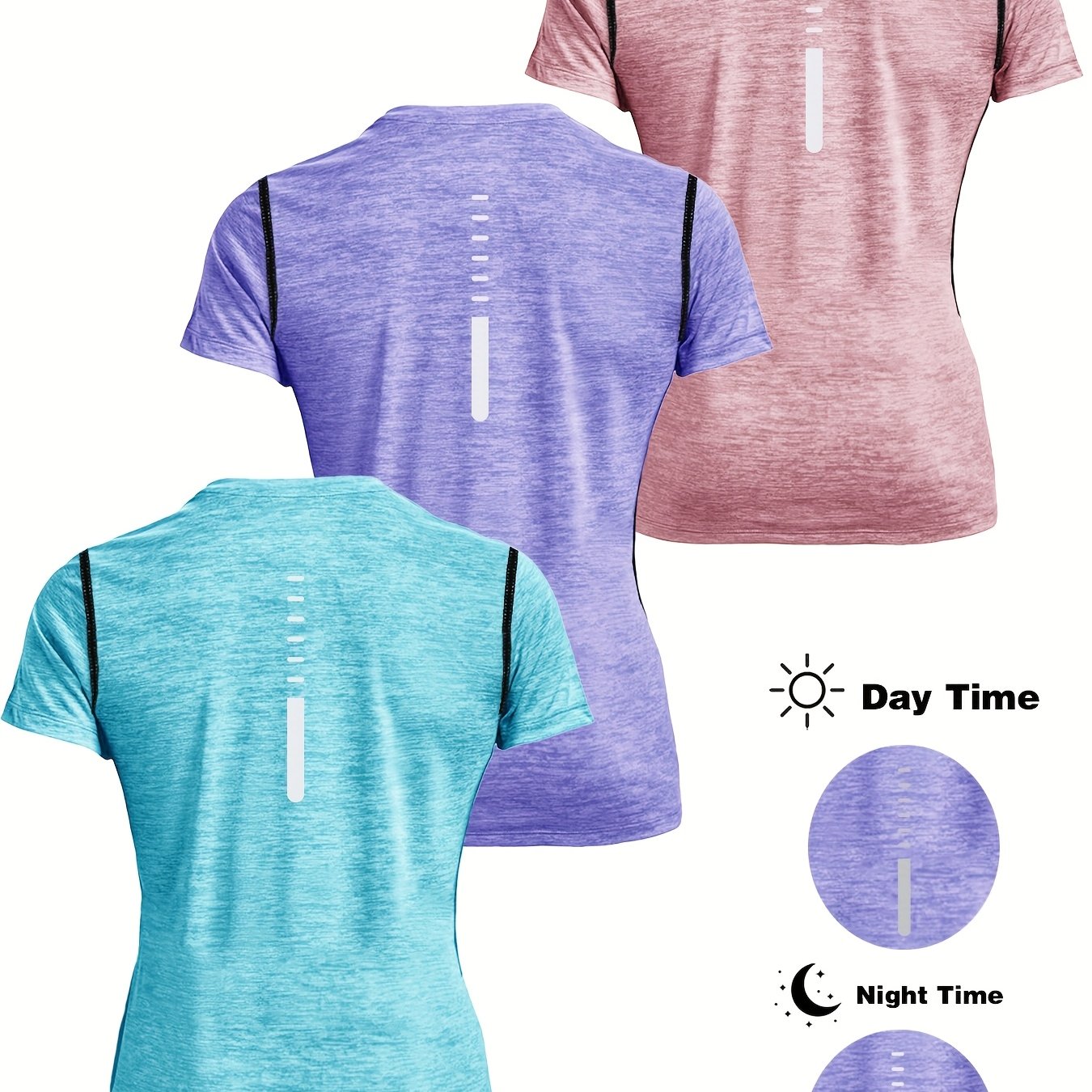 Image of 3pcs Women's Quick-dry Breathable T-shirts - Moisture-wicking Short Sleeve Athletic Tops With Geometric Patterns, Round Neck For Running, Training, Yoga - Spring Summer Fall Workout Shirts (non-)