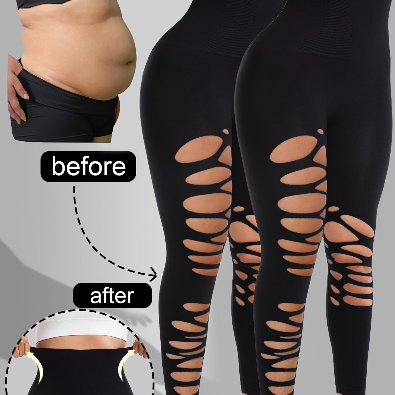 Image of 2pcs Women's High-waist Tummy Control Yoga Leggings - 7/8 Length -lifting Seamless Workout Pants With Stretch, Casual And Exercise Trousers For Women, Hollow Out Yoga Pants, Comfortable Fitness Wear