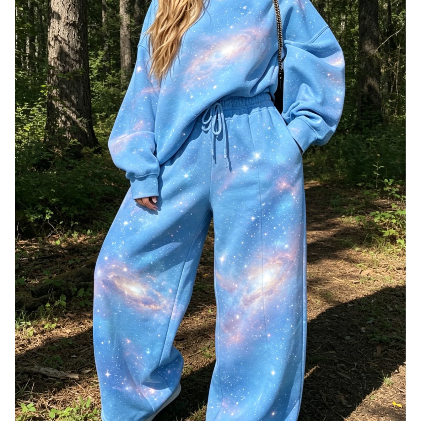 Image of 2026 New Plus Size Printed Casual Outfit For Women: Round Neck Loose Sweatshirt High Waist Wide Leg Sweatpants Two-piece Set. Relaxed Style Versatile Sports Suit. Comfortable And For Daily Commuting