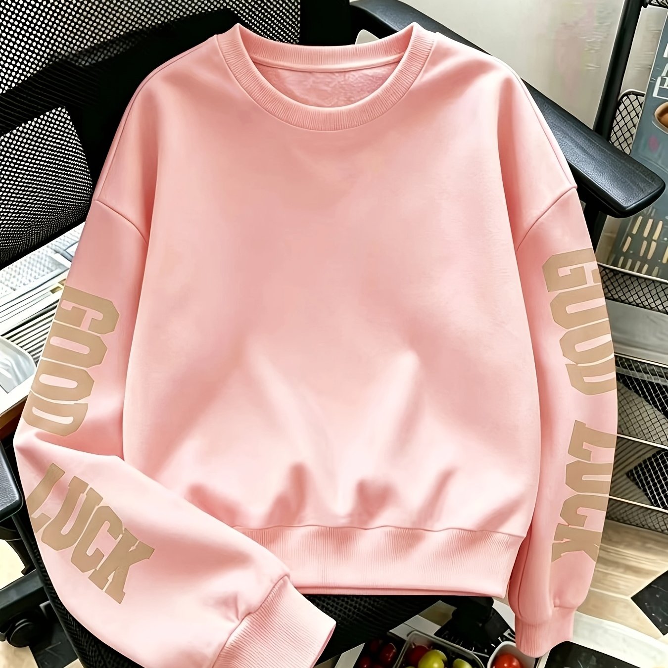 TEMU Women's Letter Long Sleeve Crew Neck Sweatshirt, 2026 Spring/autumn/winter Loose Layer Top