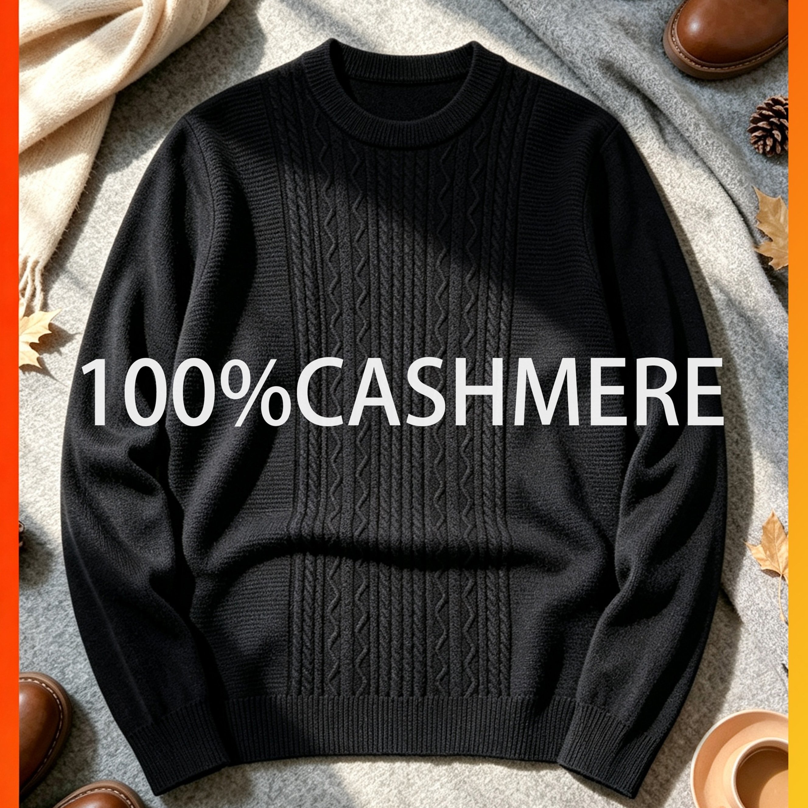 TEMU Herren-Strickpullover mit Zopfmuster und Rundhalsausschnitt aus 100 % Kaschmir-Optik, verdickte Strickware für Herbst und Winter, lockerer