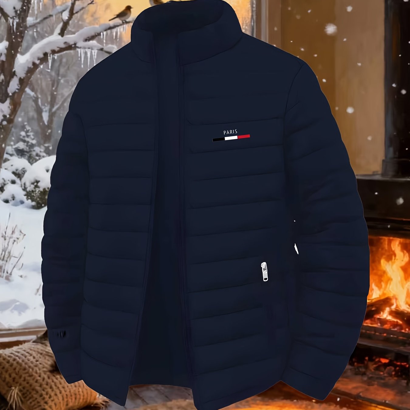 TEMU Jacket With Padded & Stand Collar - Warm Winter Coat Suitable For Outdoor,, Commuting, Zipper Closure, Casual Streetwear Jacket, Regular Fit For