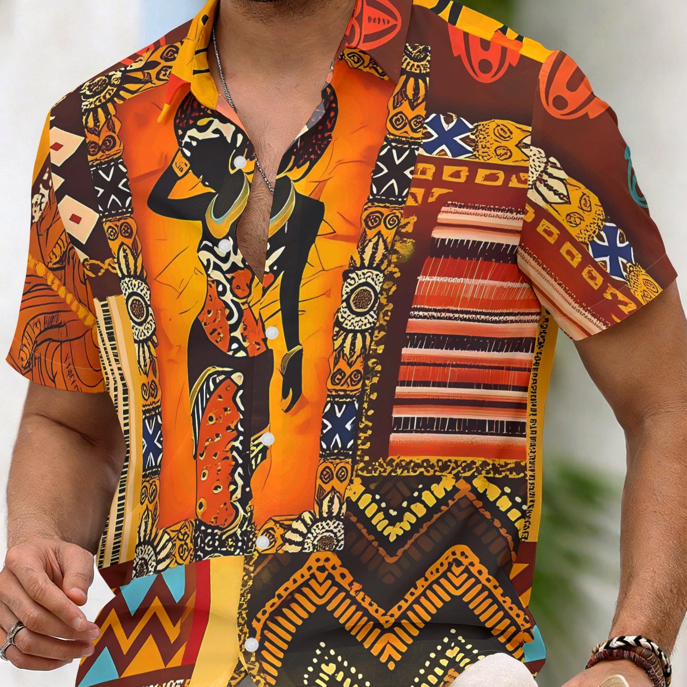 TEMU 2026 's Short Sleeve Shirt, Retro African Tribal Print Top, Individual Artistic Style Casual Short Sleeve, Street Fashion Trendy Outfit Shirt,