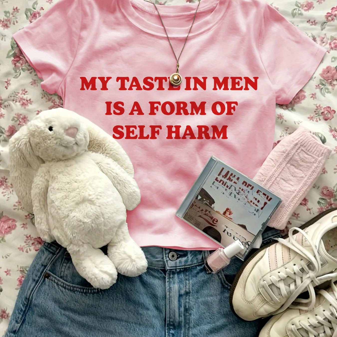 TEMU De Crop Top Humorous Style Self-deprecating " In " Letter Print Short Sleeve Crew Neck T-shirt Tee