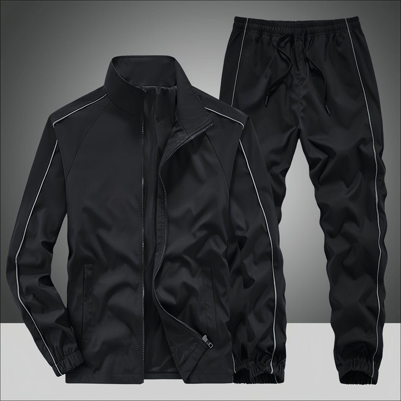 TEMU Men's Fashion Striped Tracksuit Set Spring Autumn Stand Collar Zip-up Jacket And Side Stripe Jogger Pants 2pcs Suit Urban Trendy Running Outfit