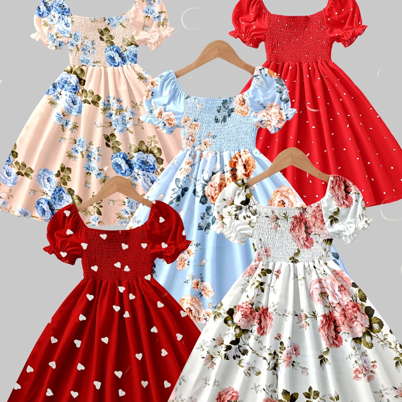 TEMU 5 Colors Random 3pcs Digital Printed Girls' Dresses New Summer Western-style Casual Little Girl Princess Dress Summer Children's Printed Floral
