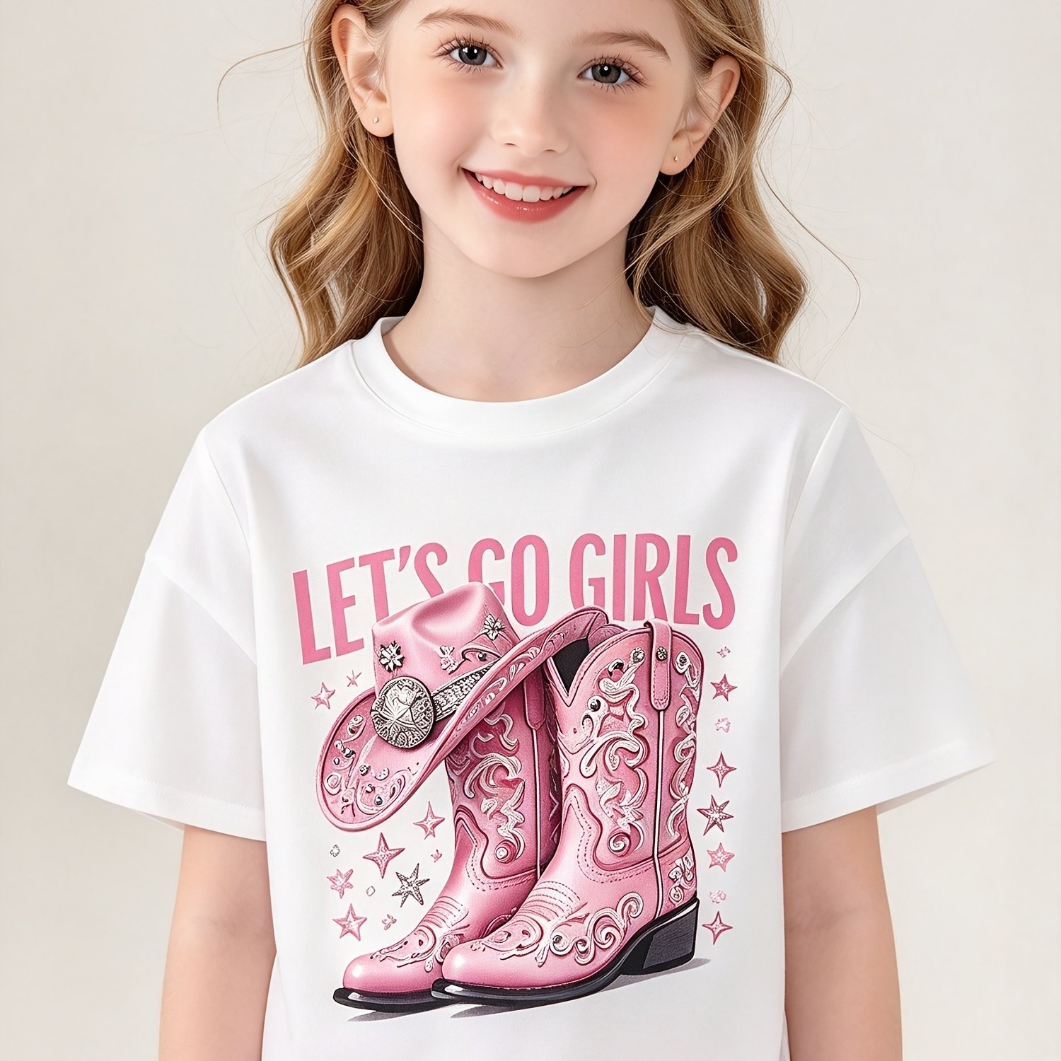 TEMU Only 1pc T-shirt - Girls' Clothing - Children's T-shirt -100% Cotton -2026 New Style - Trendy And Versatile Printed Short Sleeve - T " Go Girls"