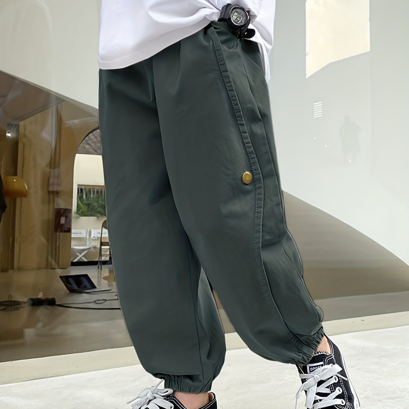 Image of Boys Loose Hip Hop Pants, Casual Cargo Trousers, , Elastic Waist Joggers With Pocket, Clothing For Outdoor
