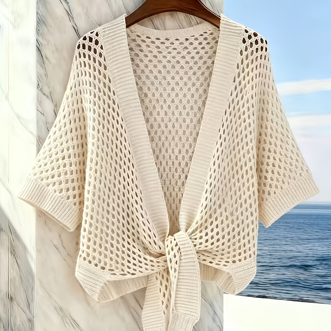 TEMU Plus Size, Plus Size Women's Cardigan, Hollow V-neck, Loose Fit, Fashionable, Versatile, Sexy Cut-out Cardigan For Vacation And Casual Wear,